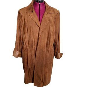 Tesori Genuine Leather Suede Chestnut Brown Long Duster